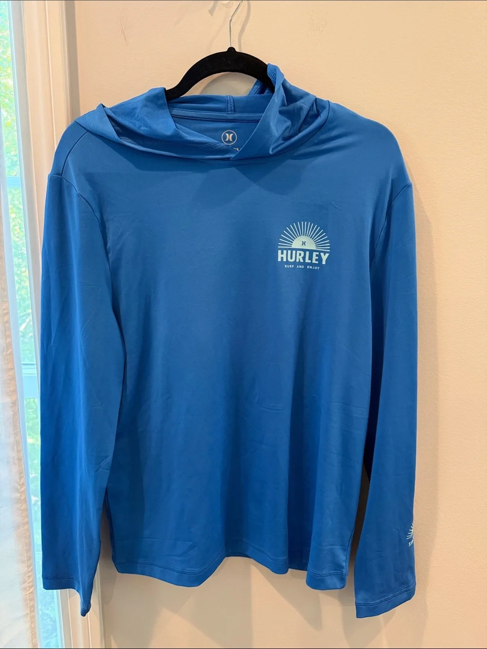 Hurley Men’s Royal Blue Hooded Swim Rash Guard size small NWOt